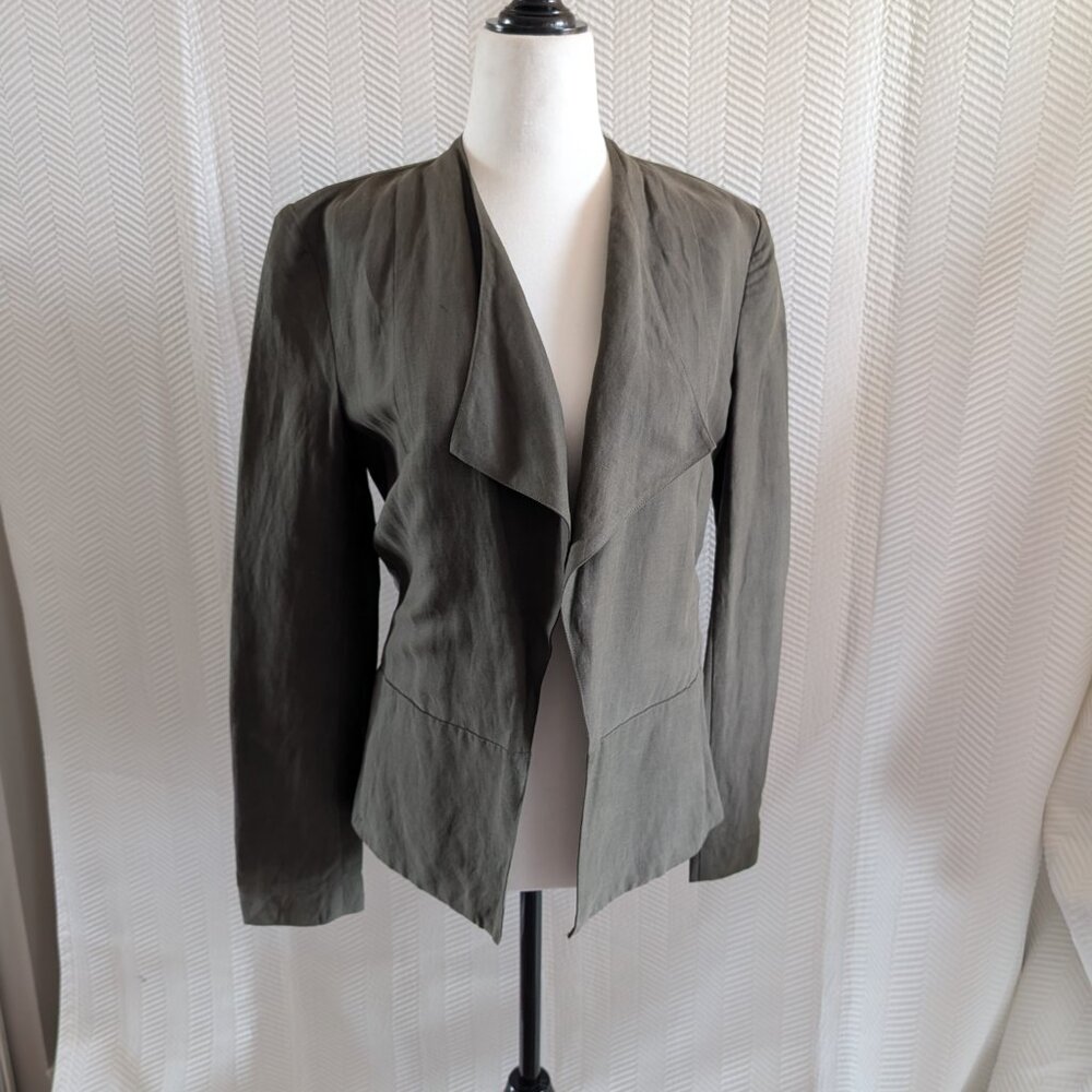 Melanie Lyne Open Front Blazer Silk Linen Blend Jacket Minimalist Office Size 2